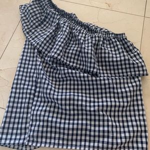One shouldered plaid ruffle top!